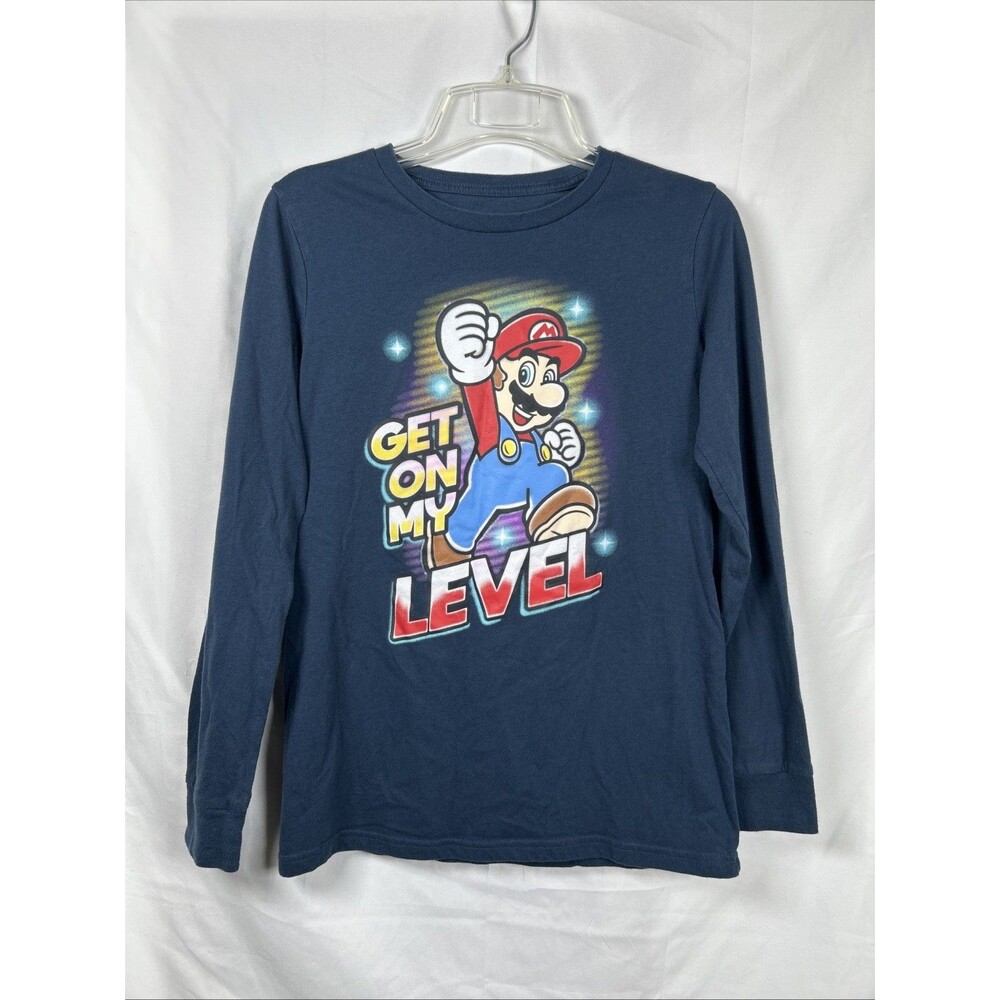 Super Mario Get on My Level Long Sleeve Graphic Print T-Shirt Boy’s XL Blue